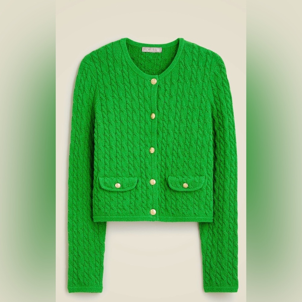 J Crew Odette Cable-Knit Sweater Lady Jacket in Bouclé NWT Sz. Small